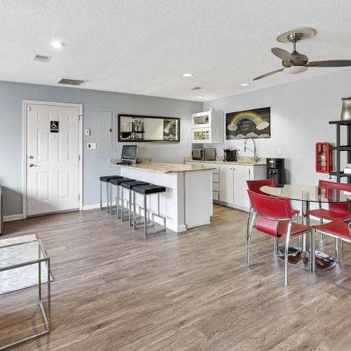 spacious clubhouse with kitchen